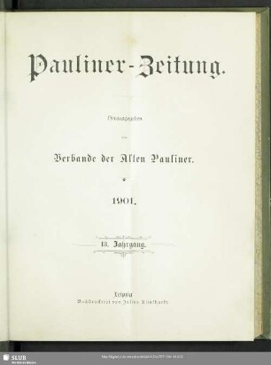 13.1901: Pauliner-Zeitung : Mitteilungen des Verbandes der Alten Pauliner