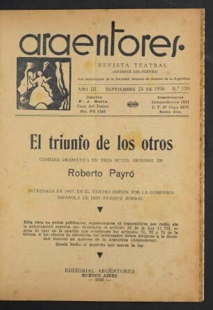 1936012000: El triunfo de los otros : comedia dramática en tres actos