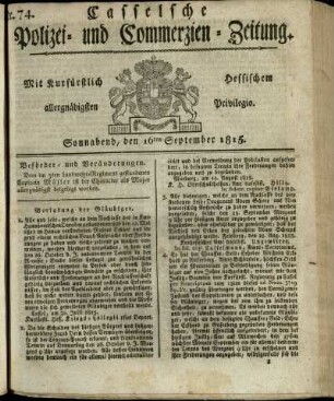 Nr. 74, Sonnabend, den 16ten September 1815