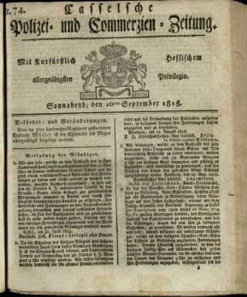 Nr. 74, Sonnabend, den 16ten September 1815