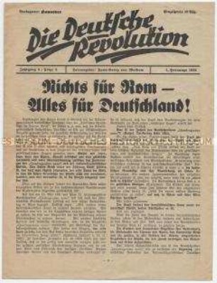 Religiös-nationalistisches Mitteilungsblatt "Die Deutsche Revolution" mit Polemik gegen den Papst