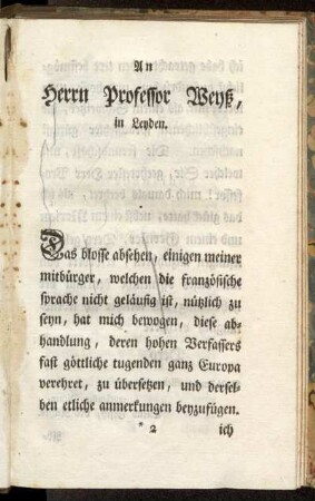 An Herrn Professor Weyß, in Leyden.