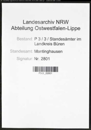 Sterberegister Standesamt Mantinghausen