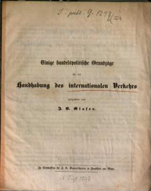 Einige handelspolitische Grundzüge für die Handhabung des internationalen Verkehrs