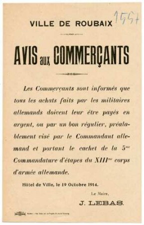 "Avis aux commercants"
