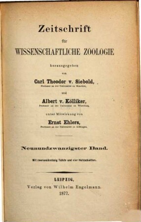 Zeitschrift für wissenschaftliche Zoologie. 29,[1] = Text. 1877