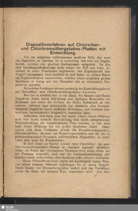 Diapositivverfahren auf Chlorsilber und Chlorbromsilbergelatine-Platten mit Entwicklung