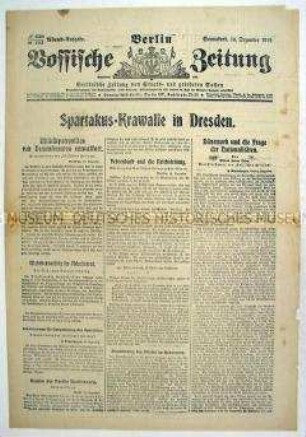 Tageszeitung "Vossische Zeitung" u.a. über revolutionäre Kämpfe in Dresden