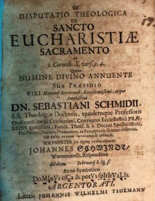 Disp. theol. de sancto eucharistiae sacramento