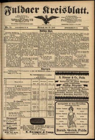 Zweite Ausgabe vom Mittwoch, den 22. Juni 1904.