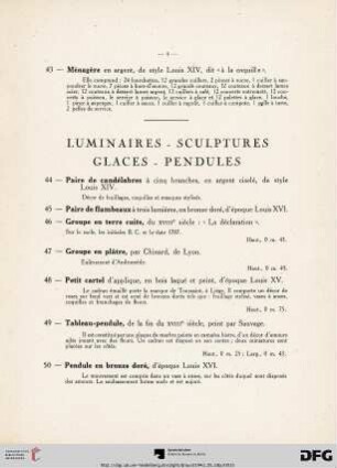 Luminaires - Sculptures - Glaces - Pendules (Nr. 44-53)