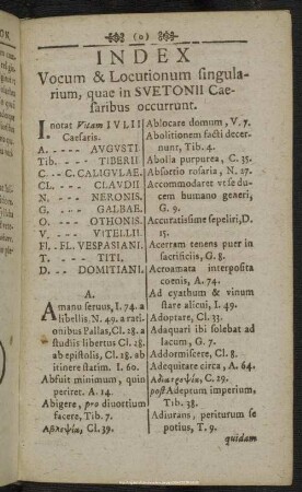 Index Vocum & Locutionum singularium, quae in Suetonii Caesaribus occurrunt