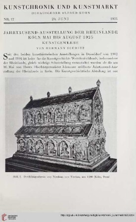 Neue Folge 35 = Jahrgang 59: Jahrtausend-Ausstellung der Rheinlande, Köln Mai bis August 1925 : Kunstgewerbe