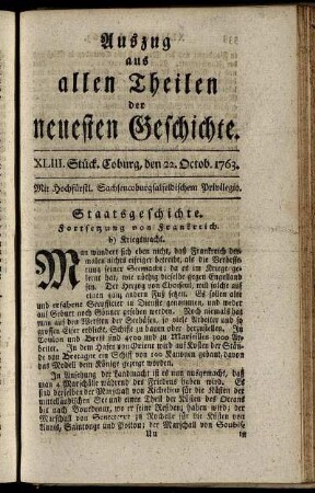 XLIII. Stück. Coburg, den 22. October, 1763.