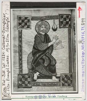 Wien, Nationalbibliothek: Cod. 1224, Cutbercht-Evangeliar, fol. 110b, Evangelist Lukas