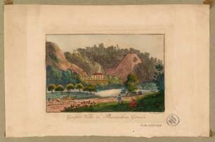 Ansicht der Villa Grassi im Plauenschen Grund bei Dresden, Radierung um 1820 : Grassis Villa in Plauenschen Grunde / C. F. Sprinck Dresd. - [Dresden] , [ca. 1820]. - 1 Kunstblatt : kolor. Radierung ; 12,6 x 8,3 cm