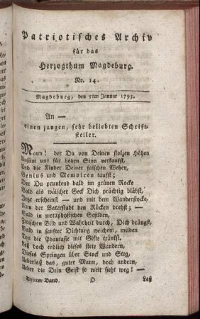 Nr. 14. Magdeburg, den 5ten Januar 1793