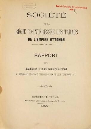 Rapport du conseil d'administration à l'assemblée générale du .... 1889, 16. - 28. Nov.