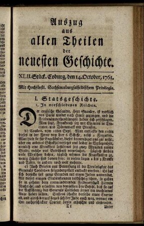XLII. Stück. Coburg, den 14. October. 1761.