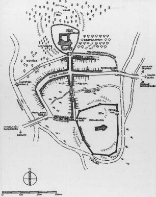 Hildesheim, Lageplan mit wichtigen Gebäudegruppen