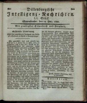 LI. Stück. Sonnabends: den 18. Dec., 1790.