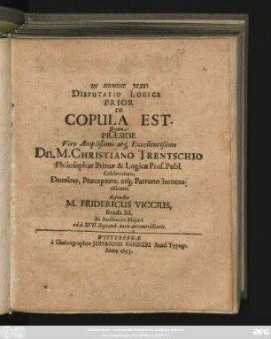 1: Disputatio Logica ... De Copula Est