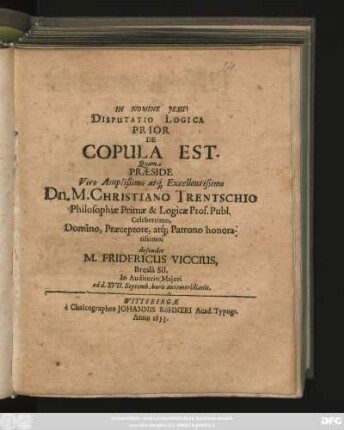 1: Disputatio Logica ... De Copula Est