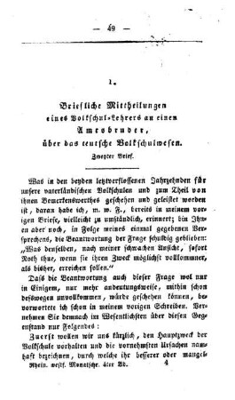 Briefliche Mittheilungen eines Volkschul-Lehrers an einen Amtsbruder, über das teutsche Volkschulwesen : Zweyter Brief