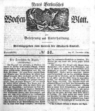 No. 51, Sonnabend, den 17.Dezember 1836