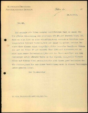 Bericht des zweiten Sekretars an das General-Sekretariat