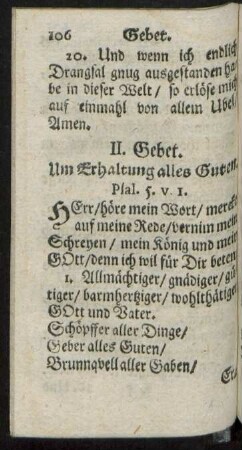 II. Gebet. Um Erhaltung alles Guten.