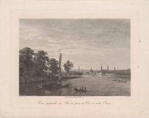 Ansicht von Dresden und dem Elbufer, Blick von der Neustadtseite nach Südosten, im Vordergrund zwei Boote, aus Rittners Dresden mit seinen Prachtgebäuden um 1810