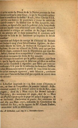 Arrest De La Cour De Parlement, Qui condamne différens Libelles à être lacérés & brûlés dans la Cour du Palais par l'Exécuteur de la Haute-Justice : Extrait Des Registres Du Parlement. Du 30 Mars 1757.