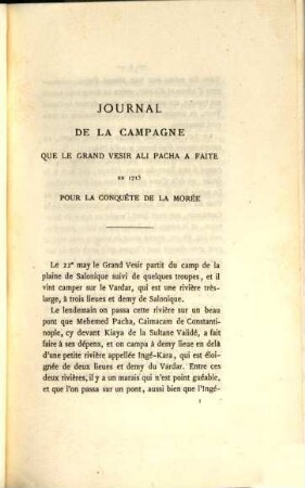 Journal de la campagne que le grand Vesir Ali Pacha a faite en 1715 pour la conquête de la Morée