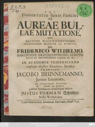 Dissertatio Iuris Publici De Aureae Bullae Mutatione