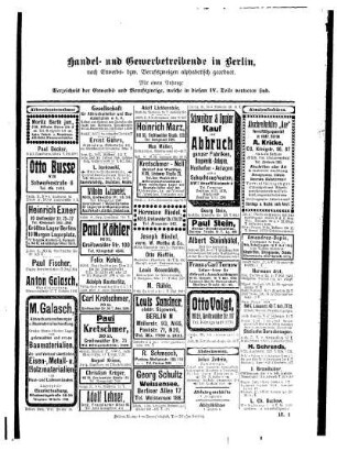 Handel- und Gewerbetreibende in Berlin, nach Erwerbs= bezw. Berufszweigen alphabetisch geordnet