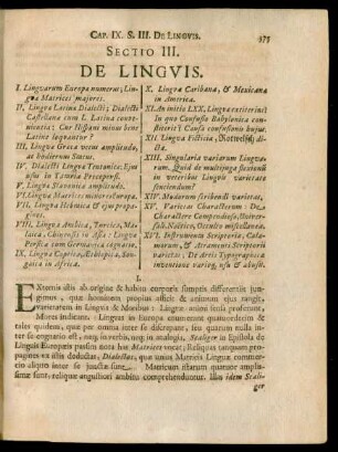 Sectio III. De Linguis.
