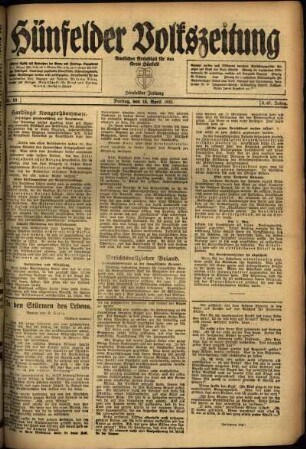 Ausgabe vom Freitag, den 15. April 1921.