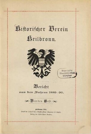 Bericht : aus den Jahren ... 4. 1889/90. - 1891