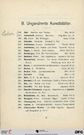 B. Ungerahmte Kunstblätter (Nr. 236 - 378)