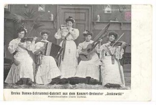 Erstes Damen-Schrammel-Quintett aus dem Konzert-Orchester "Jankowski". Posthornsolistin Claire Curtess