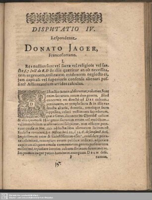 Disputatio IV. Respondente Donato Jager