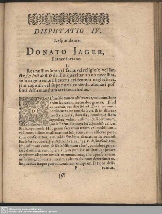 Disputatio IV. Respondente Donato Jager