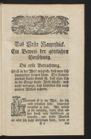 Das erste Hauptstück. Ein Beweis der göttlichen Vorsehung
