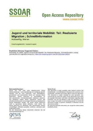 Jugend und territoriale Mobilität: Teil: Realisierte Migration ; Schnellinformation