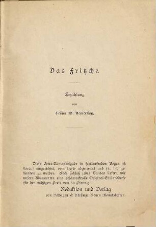Das Fritzche : Erzählung von Gräfin M. Keyserling