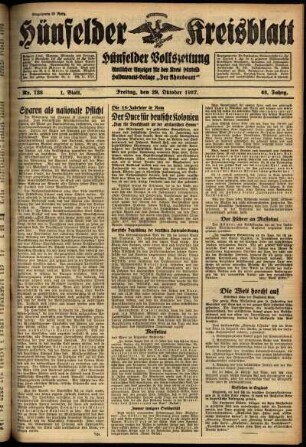 Erste Ausgabe vom Freitag, den 29. Oktober 1937.