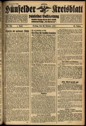 Erste Ausgabe vom Freitag, den 29. Oktober 1937.
