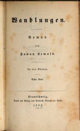 Wandlungen : Roman von Fanny Lewald, 1