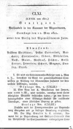 161. Sitzung, Stuttgart, 12.5.1821